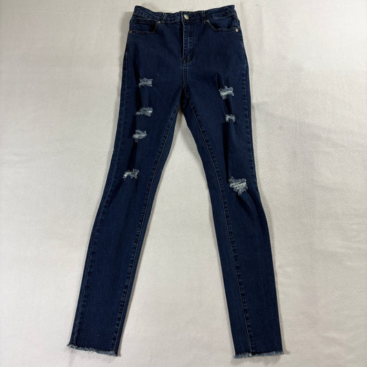 Distressed Skinny Jeans Ripped Raw Hem Y2K Stretch Denim Tag M Fits Like 24X28