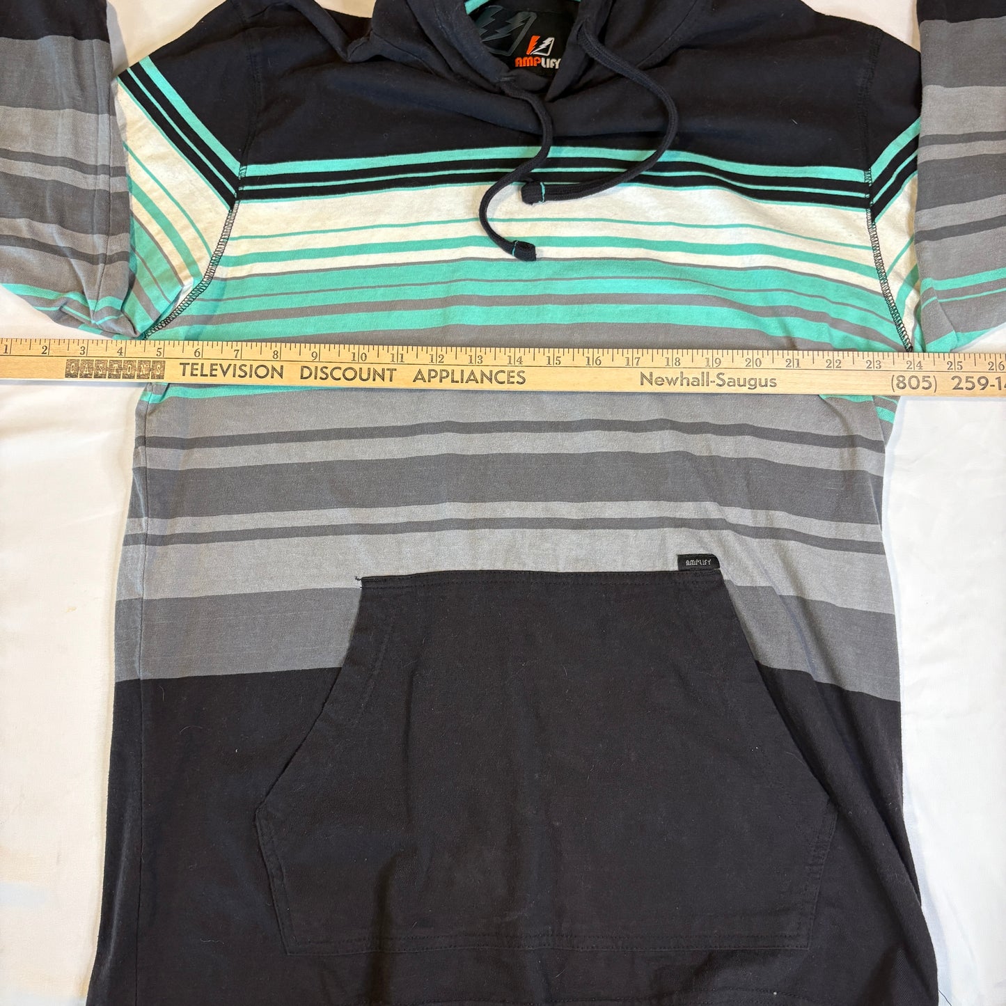 Amplify Hoodie Sweatshirt Striped Black Gray Green Pocket Men’s Size M Medium