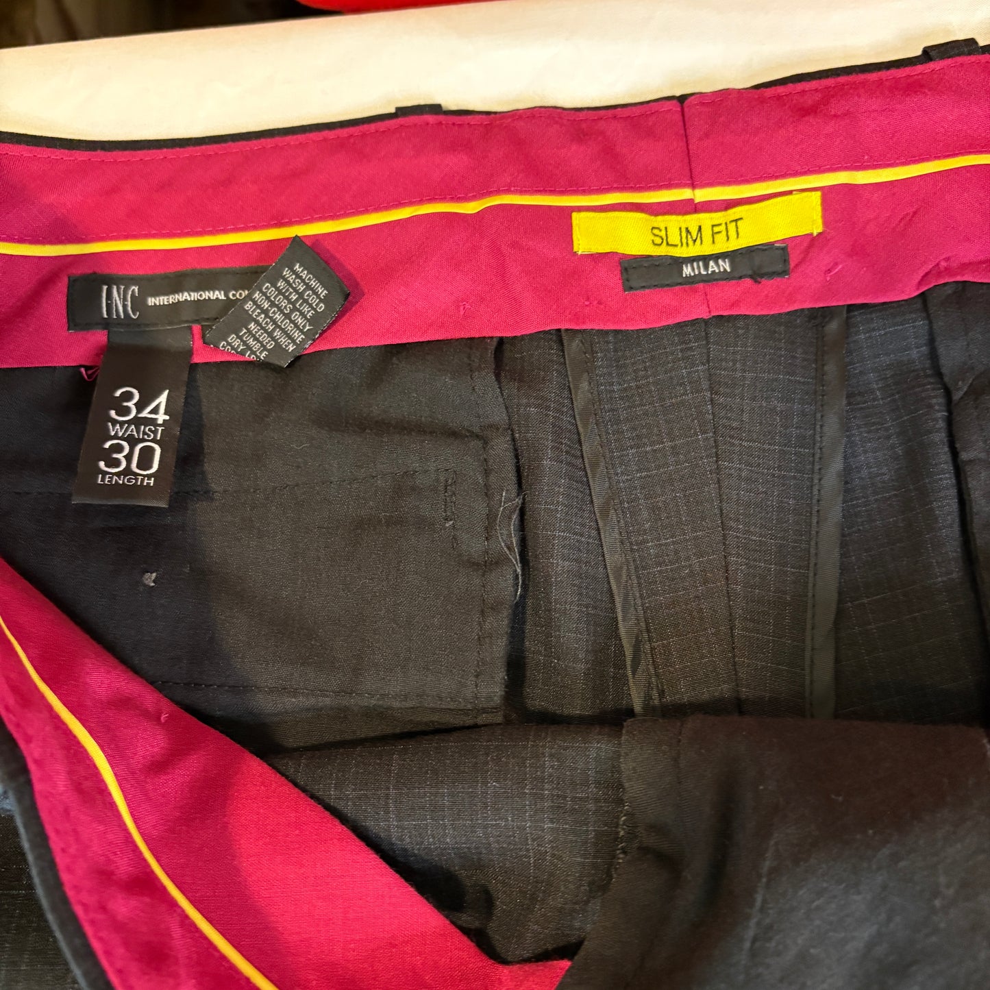 INC International Concepts Slim Fit Milan Dress Pants 34x30 Charcoal Plaid Broken Zipper