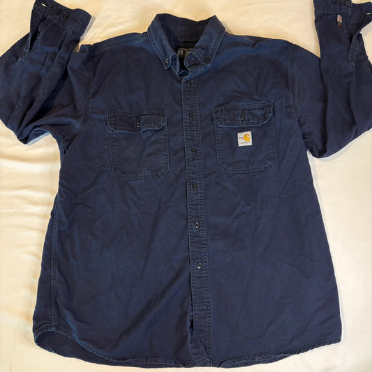 Carhartt FR Flame Resistant Work Shirt XL Loose Fit Navy Blue Long Sleeve Button