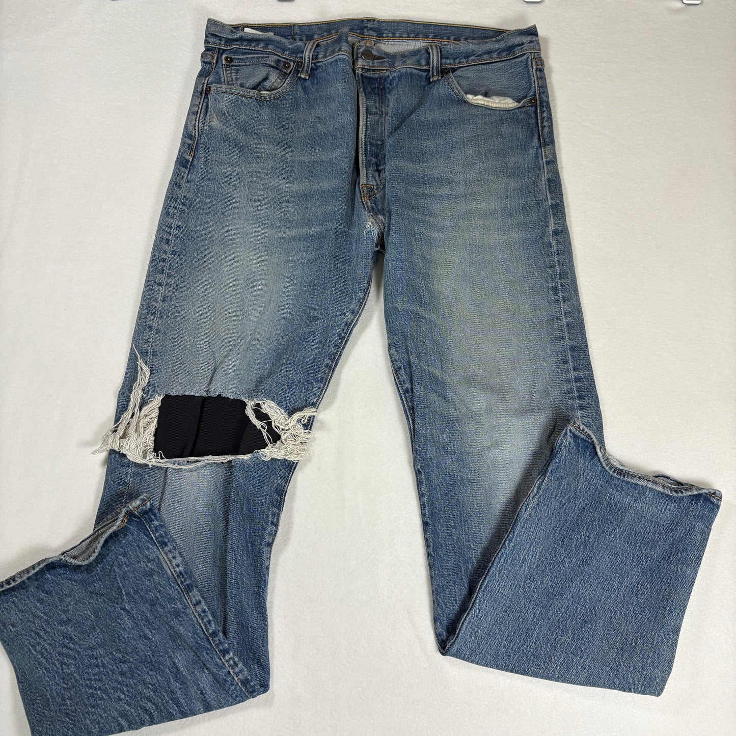 Levis Mens Jeans 36x32 Blue Distressed Ripped Baggy Grunge Y2K Vintage Denim