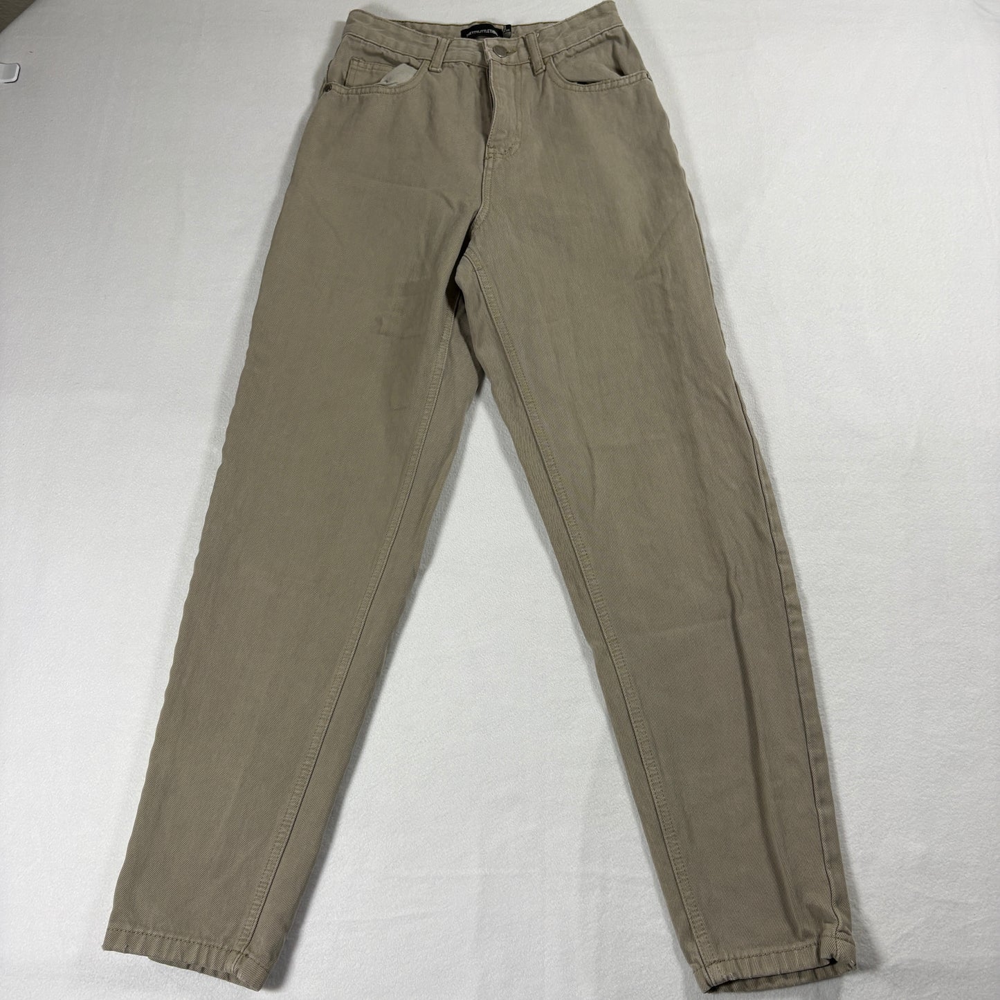 PrettyLittleThing Jeans Womens Size 6 Tan Straight Leg Casual Y2K Zip Repair Fix
