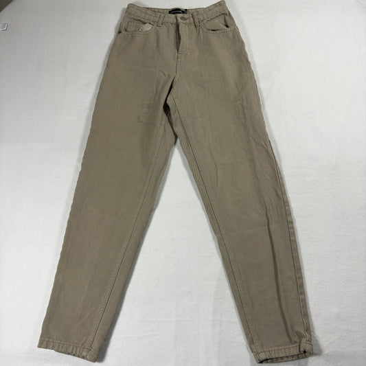 PrettyLittleThing Jeans Womens Size 6 Tan Straight Leg Casual Y2K Zip Repair Fix