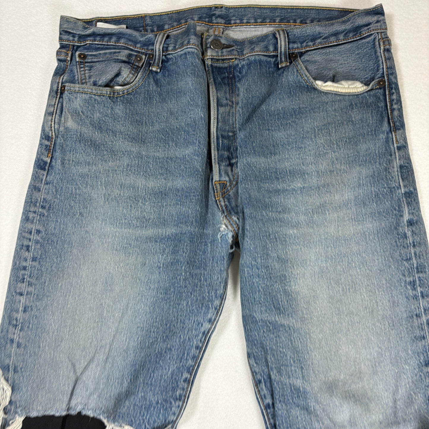 Levis Mens Jeans 36x32 Blue Distressed Ripped Baggy Grunge Y2K Vintage Denim