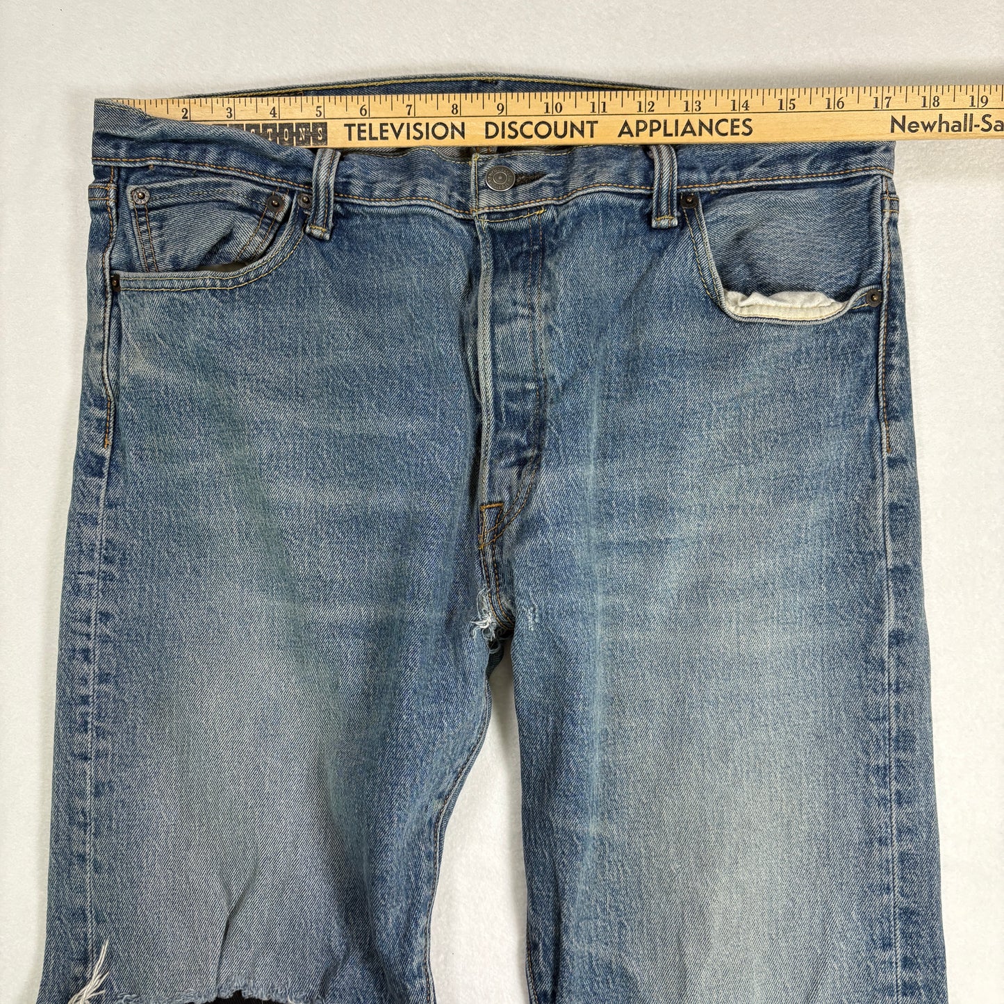 Levis Mens Jeans 36x32 Blue Distressed Ripped Baggy Grunge Y2K Vintage Denim