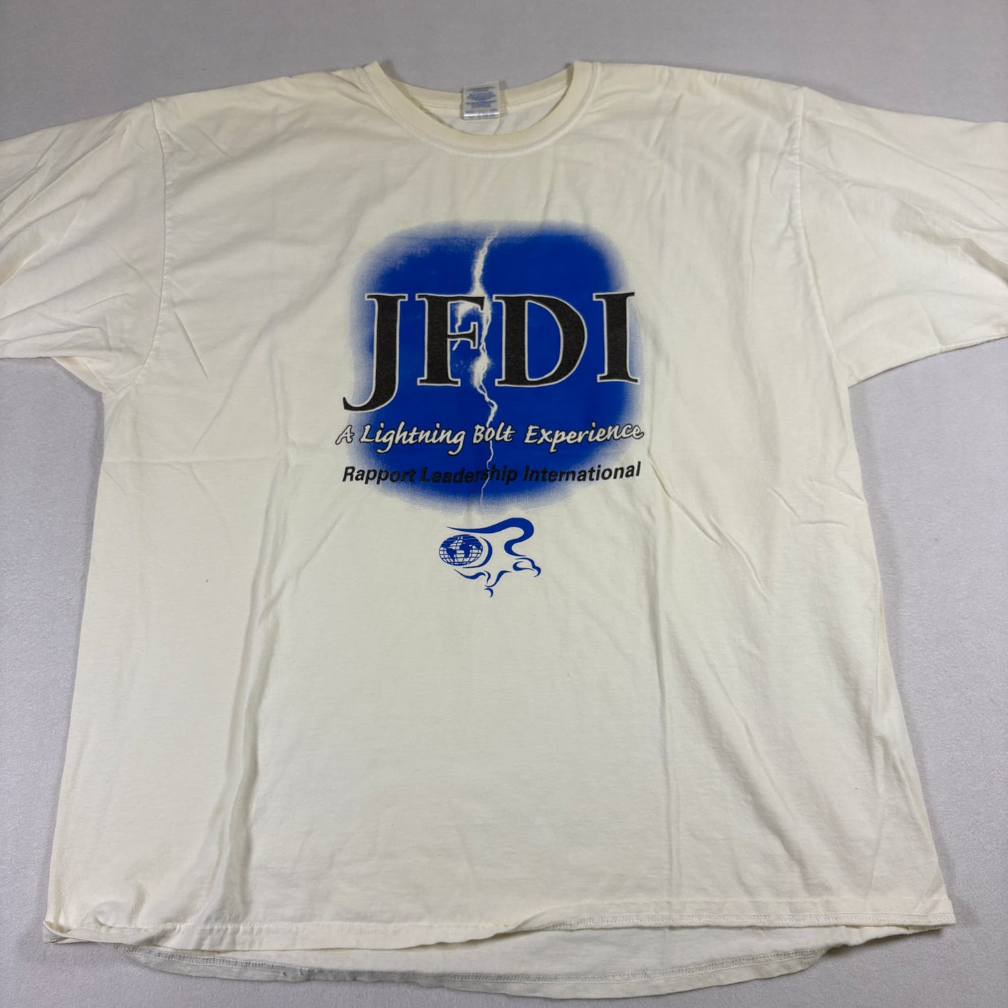 Mens XXL JFDI Graphic T Shirt Rapport Leadership White Vintage 90s Tshirt