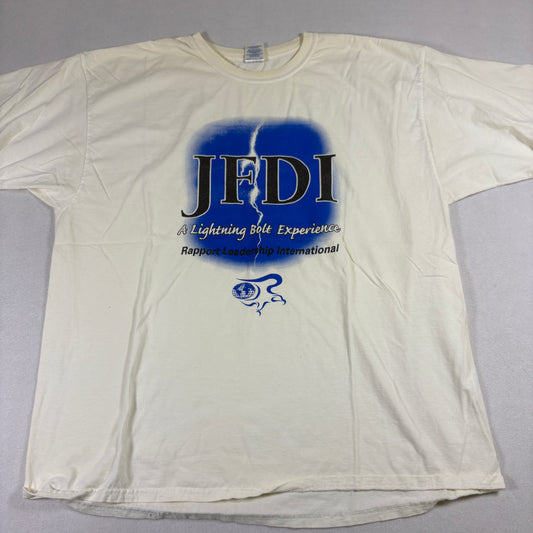 Mens XXL JFDI Graphic T Shirt Rapport Leadership White Vintage 90s Tshirt