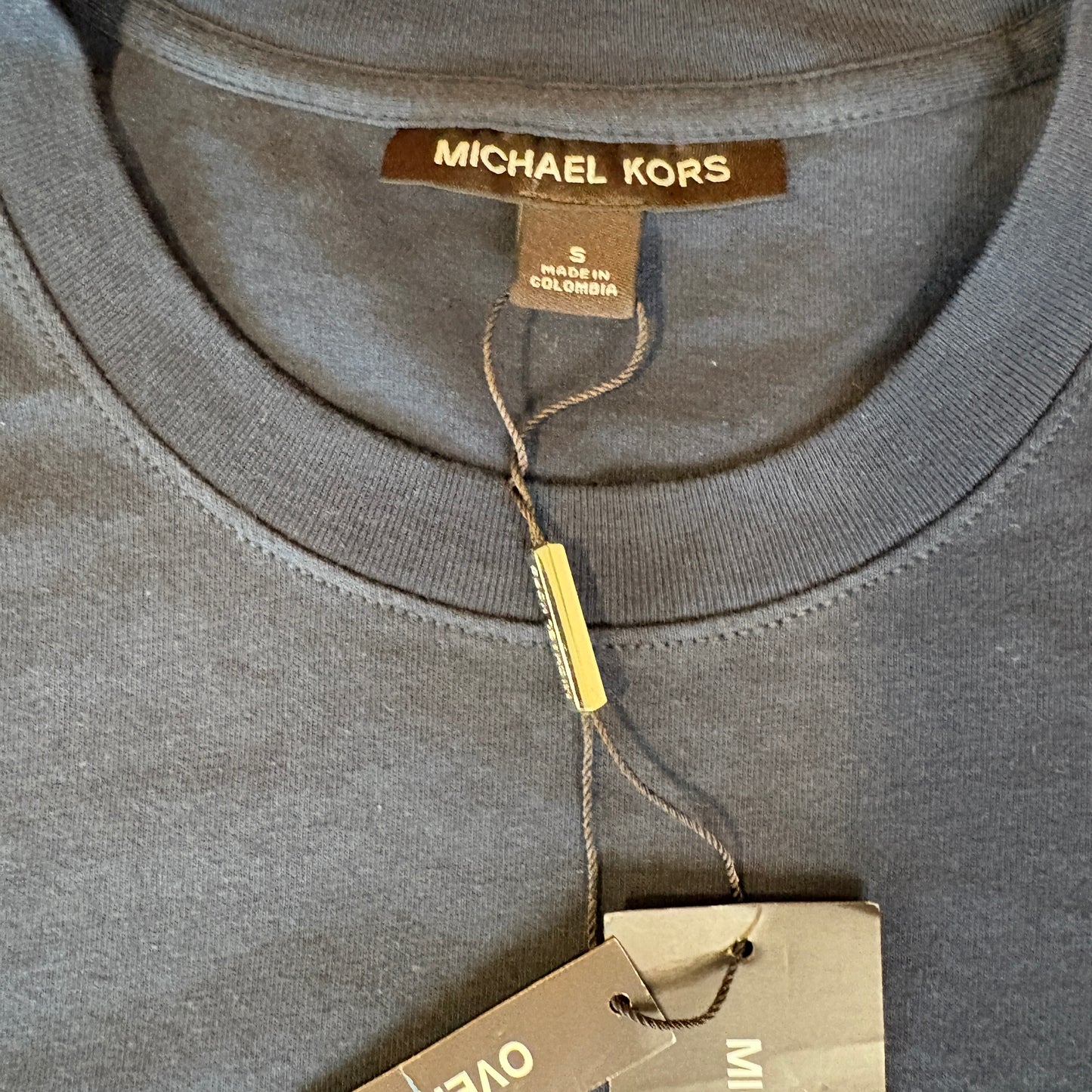 Michael Kors Mens T-Shirt Small Navy Red Stripe MK Logo Graphic Short Sleeve NWT