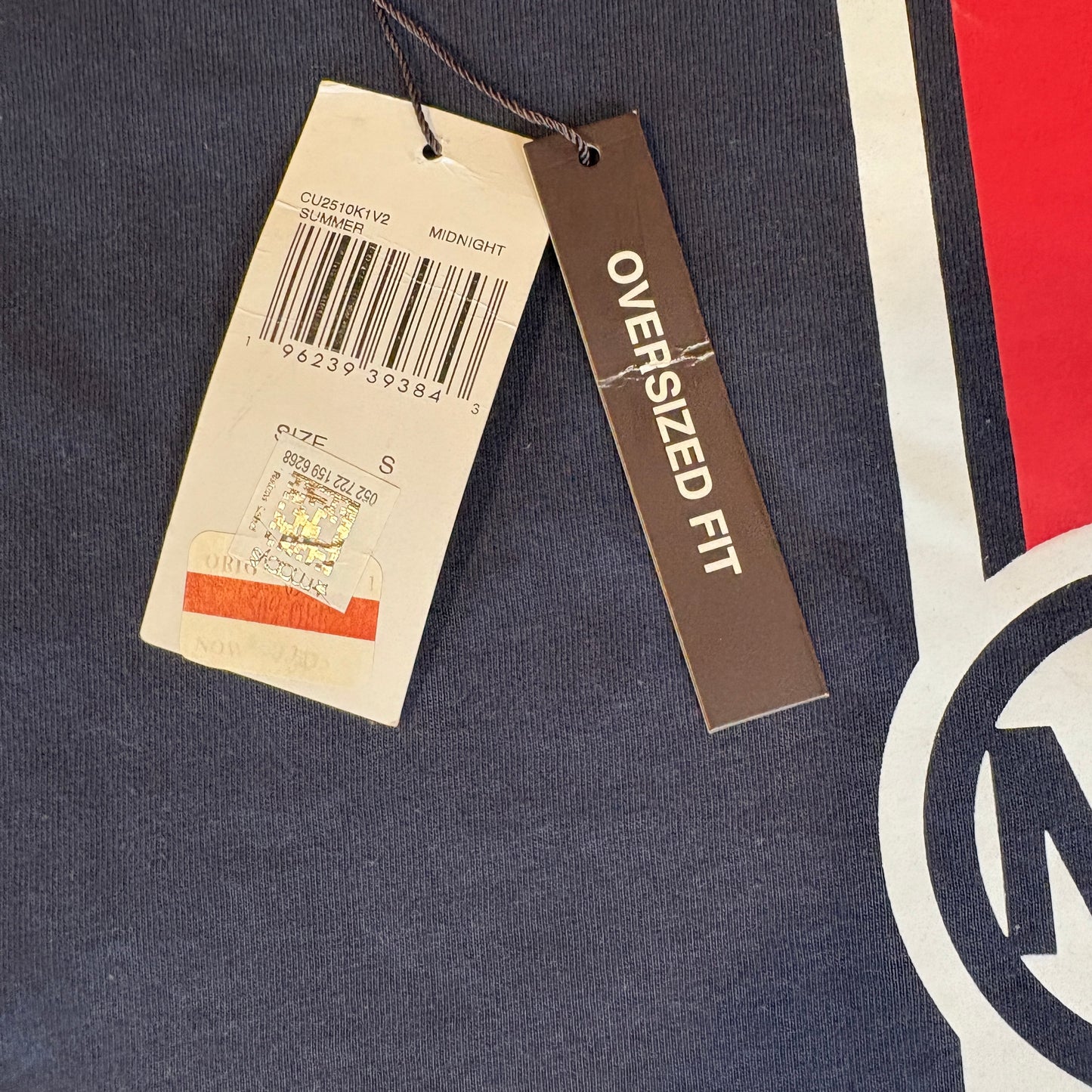 Michael Kors Mens T-Shirt Small Navy Red Stripe MK Logo Graphic Short Sleeve NWT