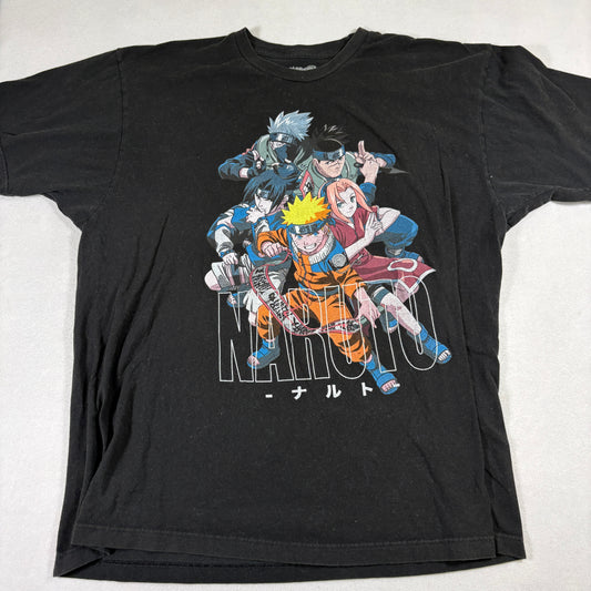 Mens 2XL Naruto Anime Graphic T Shirt Black Vintage Style Shonen Jump Tshirt