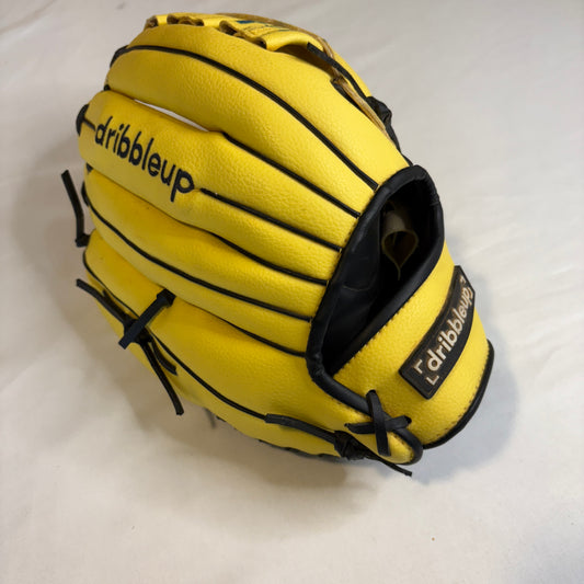 DribbleUp Baseball Glove 11.5" Yellow Black Leather Right Hand Throw RHT Youth Adult
