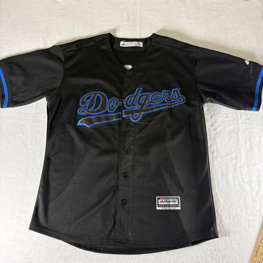 Majestic Dodgers Kershaw 22 Black Jersey Youth L Genuine MLB Cool Base
