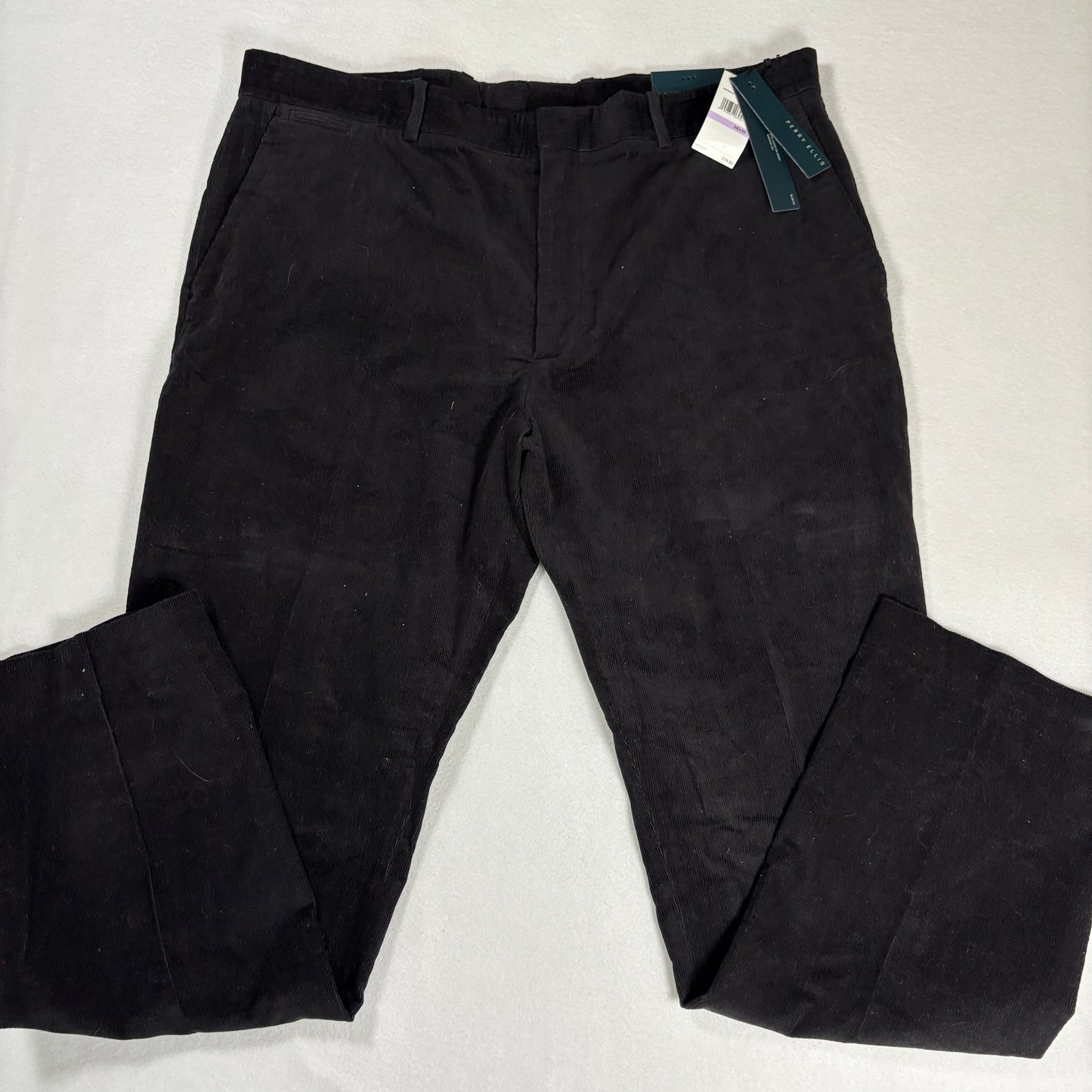 Perry Ellis Mens Slim Fit Corduroy Pants 38x30 Black Stretch Dress Casual NWT