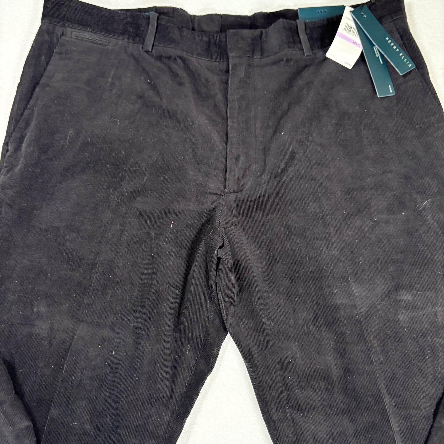 Perry Ellis Mens Slim Fit Corduroy Pants 38x30 Black Stretch Dress Casual NWT