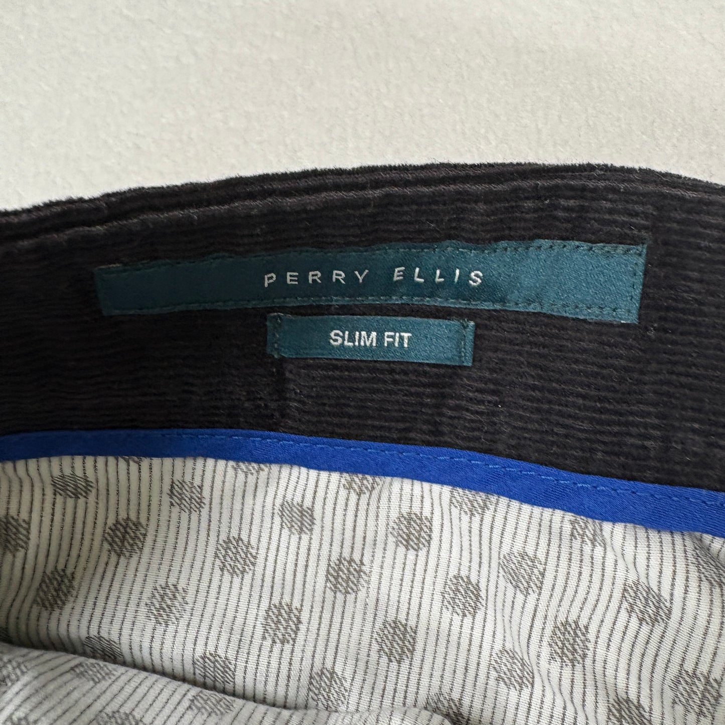 Perry Ellis Mens Slim Fit Corduroy Pants 38x30 Black Stretch Dress Casual NWT