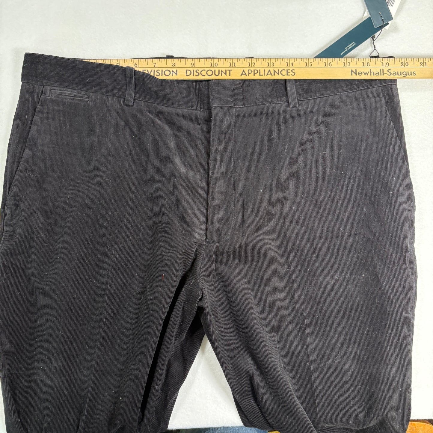 Perry Ellis Mens Slim Fit Corduroy Pants 38x30 Black Stretch Dress Casual NWT