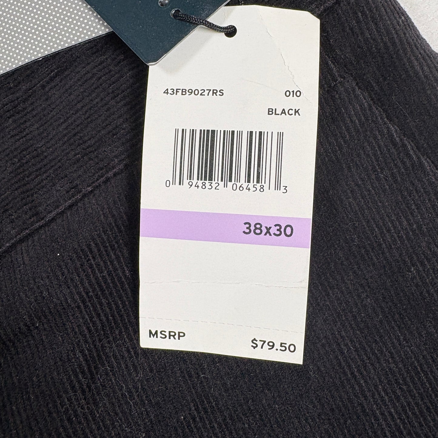 Perry Ellis Mens Slim Fit Corduroy Pants 38x30 Black Stretch Dress Casual NWT