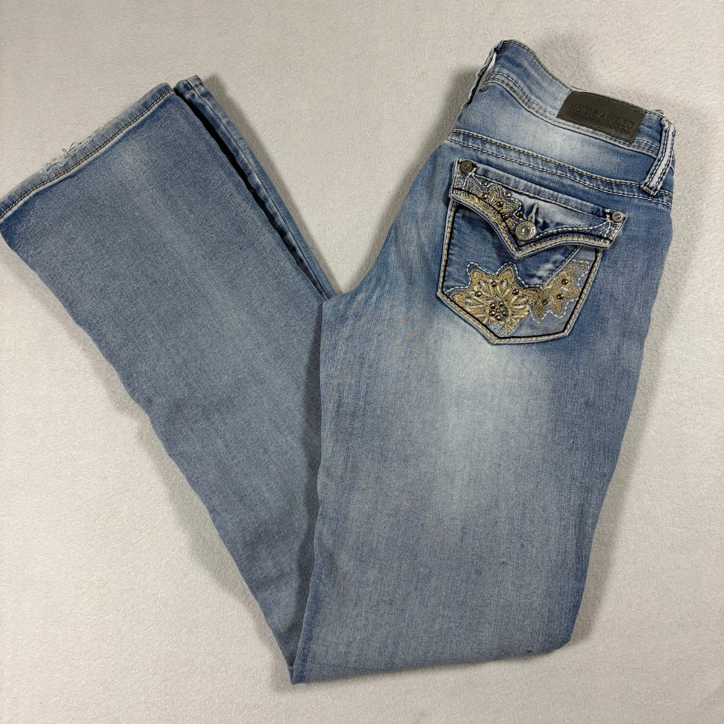 Hydraulic Womens Bootcut Jeans Size 27x31 Medium Wash Embroidered Flap Pockets