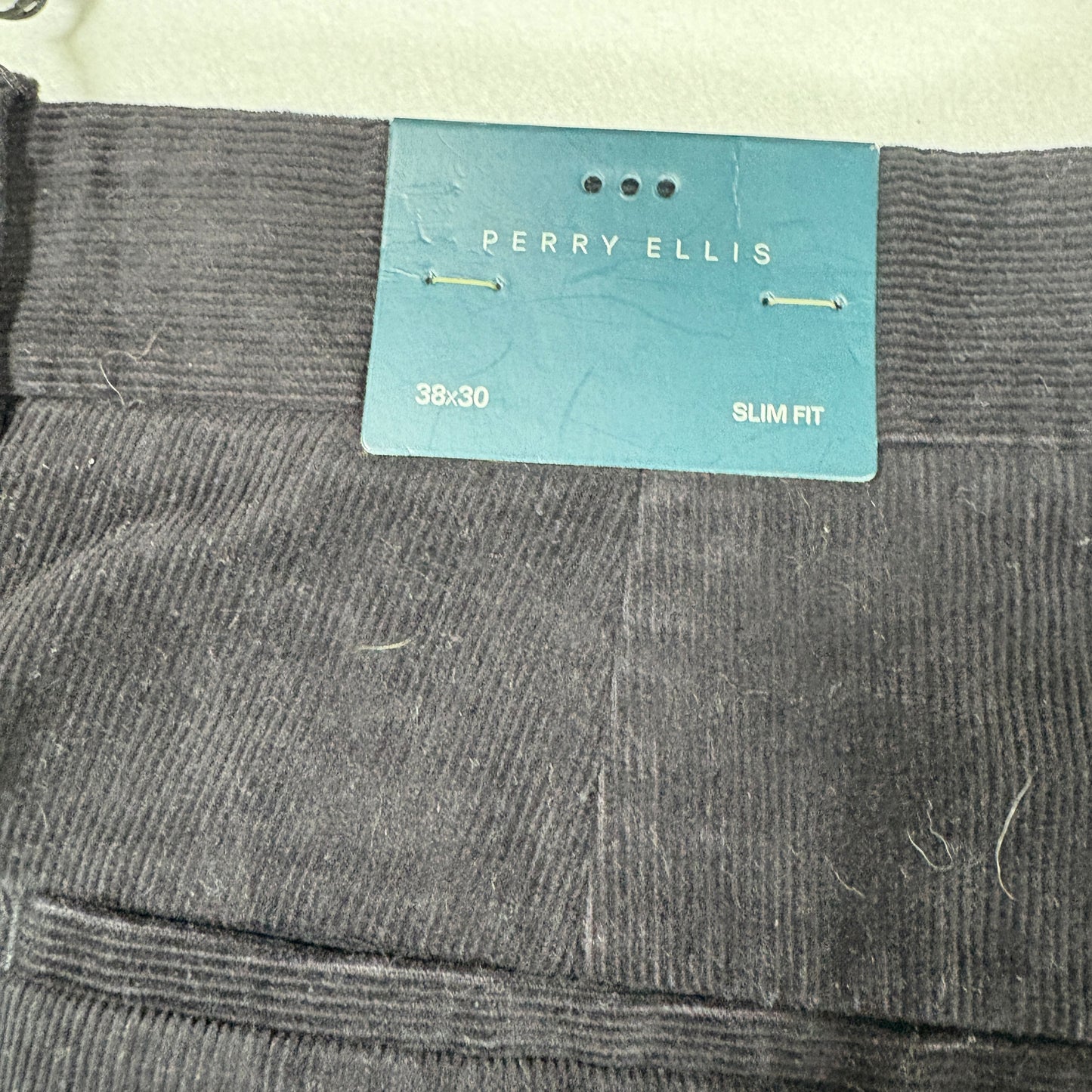 Perry Ellis Mens Slim Fit Corduroy Pants 38x30 Black Stretch Dress Casual NWT