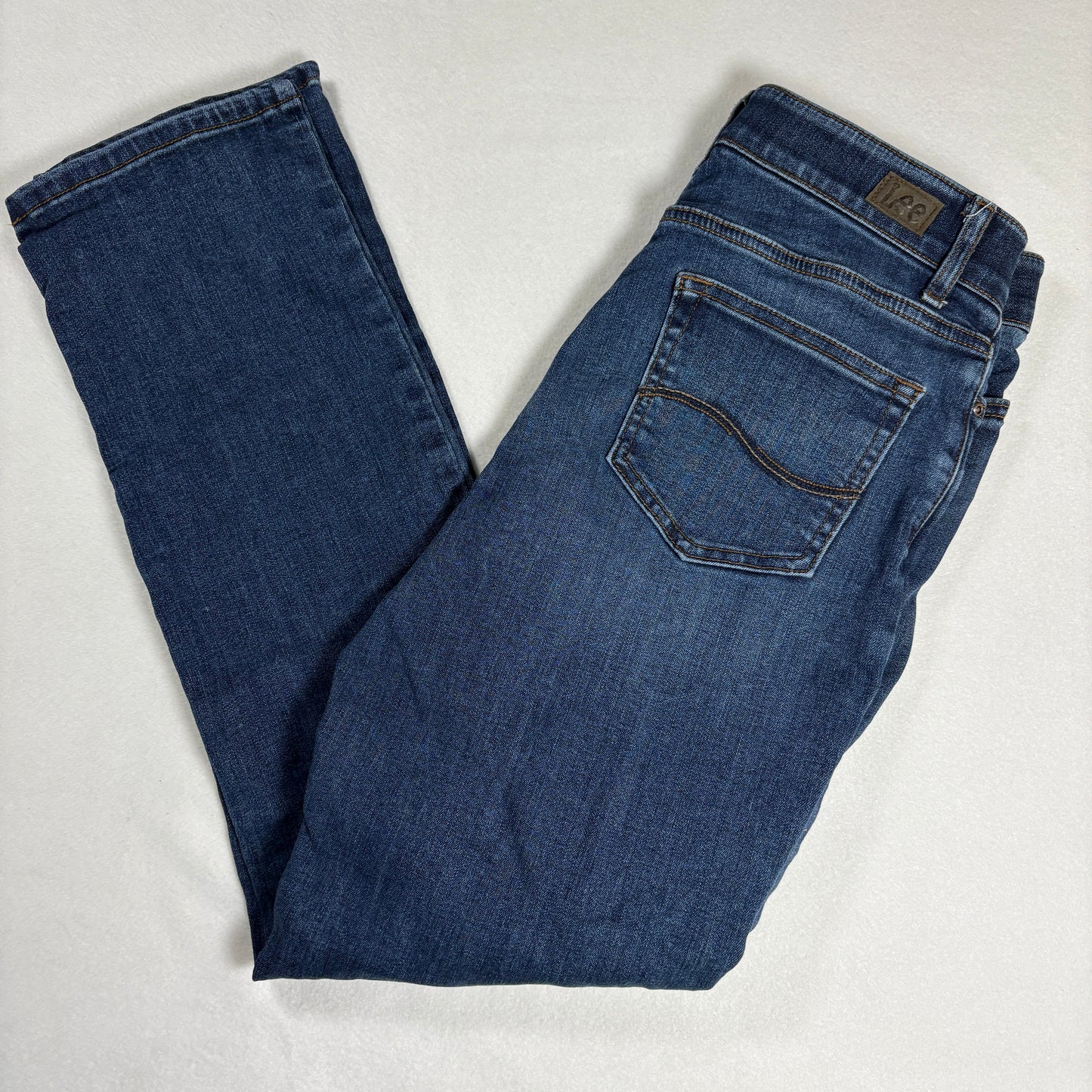 Lee Womens Straight Leg Jeans 8 Blue Flex Motion Mid Rise Regular Fit Stretch