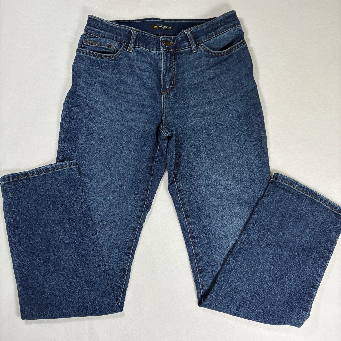 Lee Womens Straight Leg Jeans 8 Blue Flex Motion Mid Rise Regular Fit Stretch