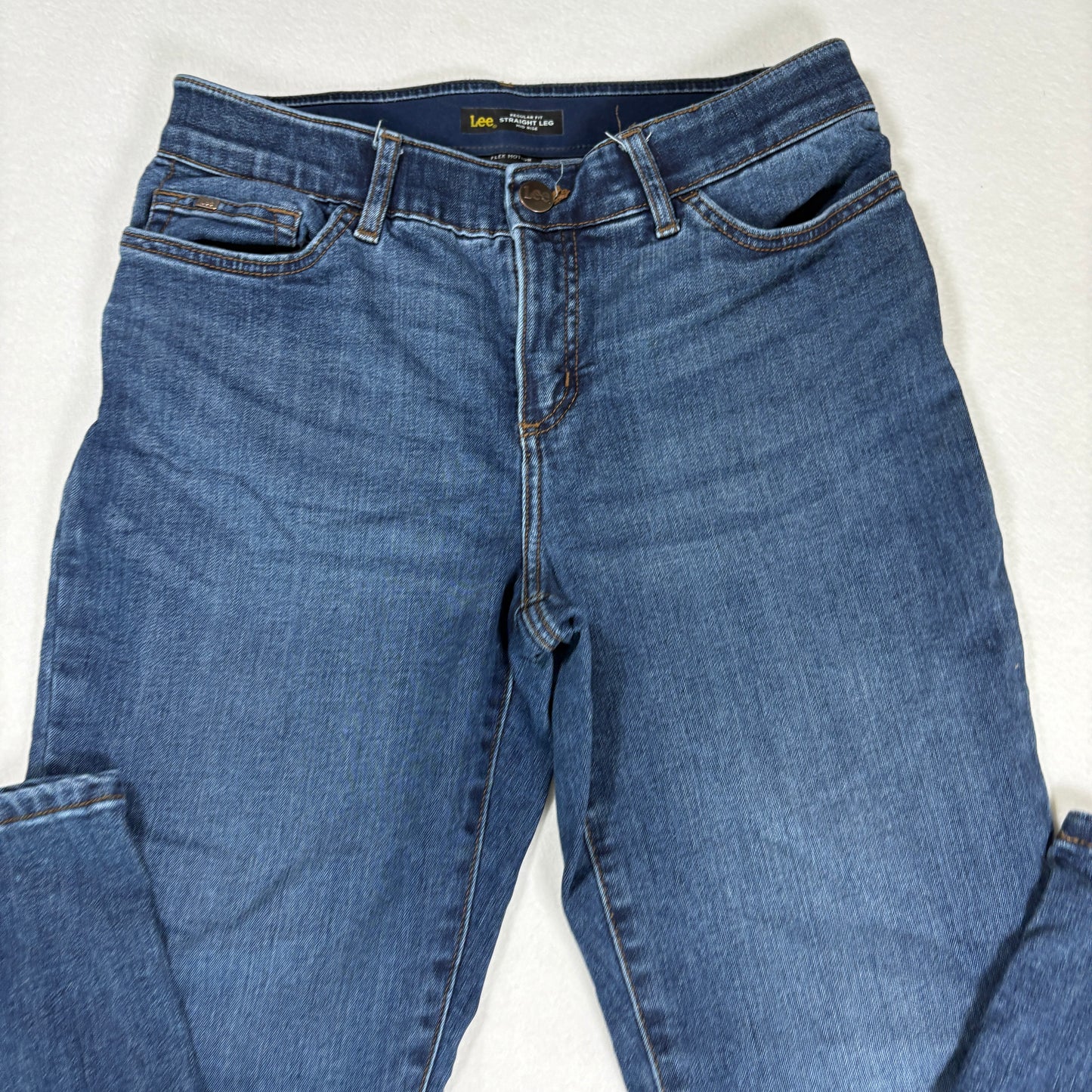 Lee Womens Straight Leg Jeans 8 Blue Flex Motion Mid Rise Regular Fit Stretch