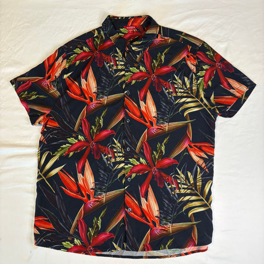 Guess Los Angeles XL Short Sleeve Hawaiian Shirt Black Red Tropical Floral