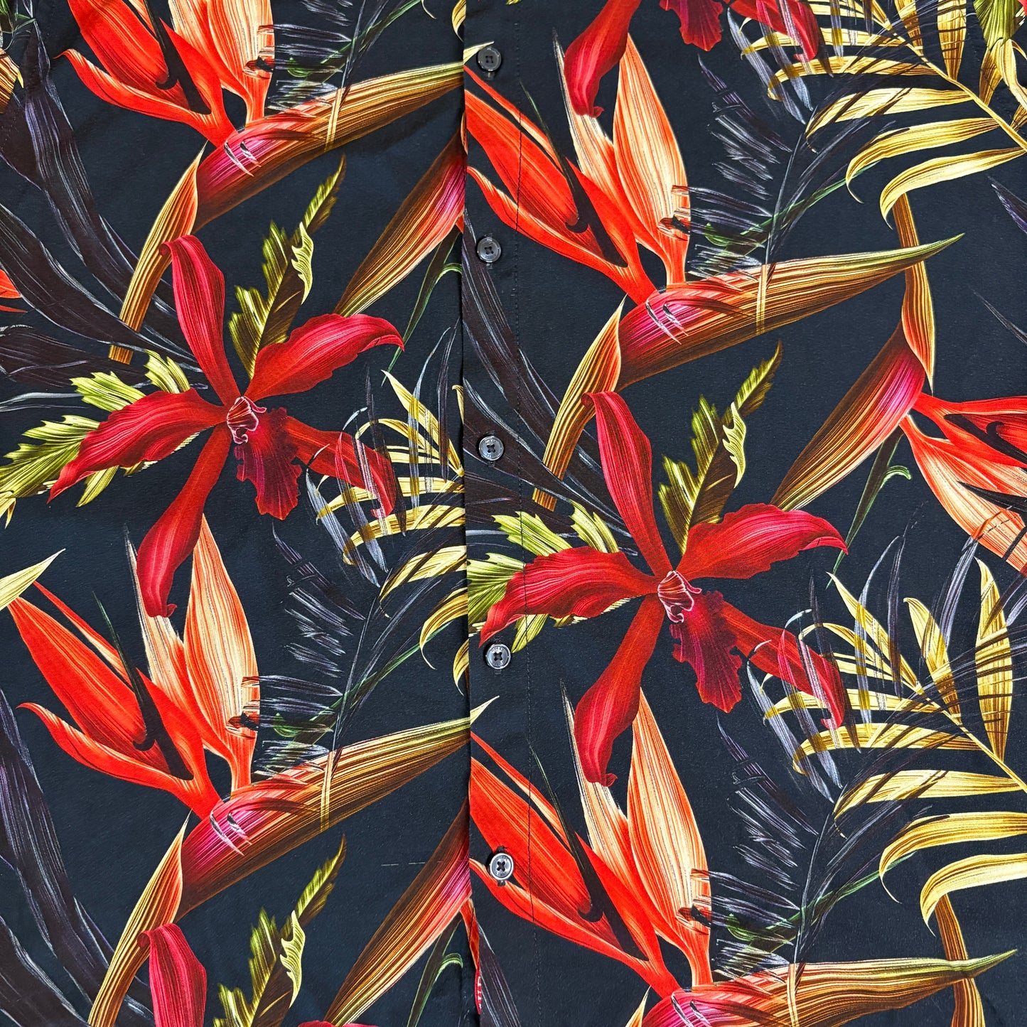 Guess Los Angeles XL Short Sleeve Hawaiian Shirt Black Red Tropical Floral