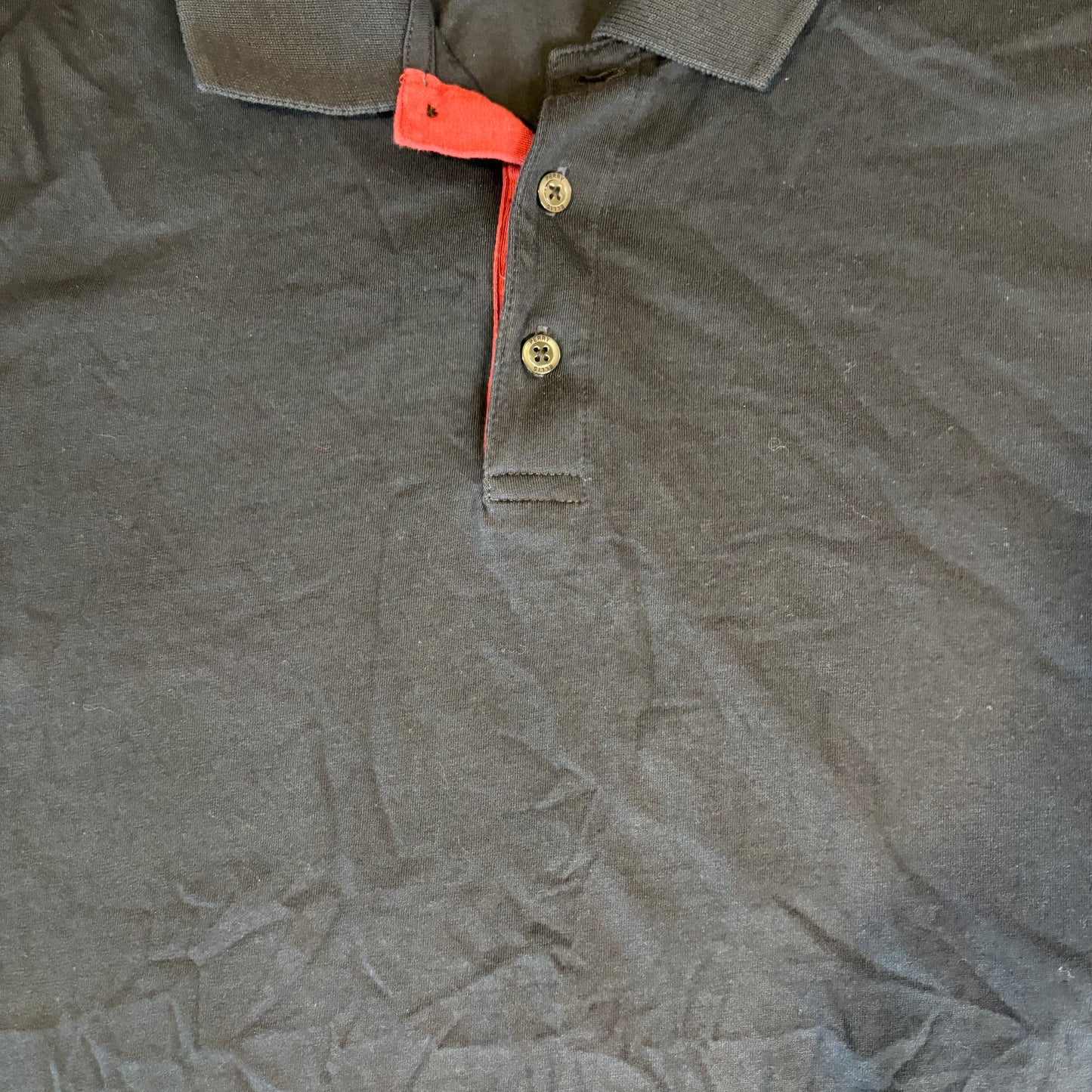 Perry Ellis Polo Shirt Men’s Medium Navy Blue Short Sleeve Striped Side Trim Casual