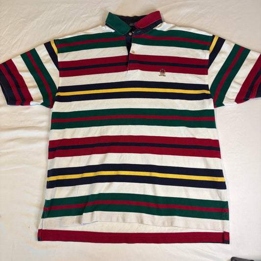Tommy Hilfiger Men’s Polo Shirt L – Multicolor Stripe – 100% Cotton Short Sleeve