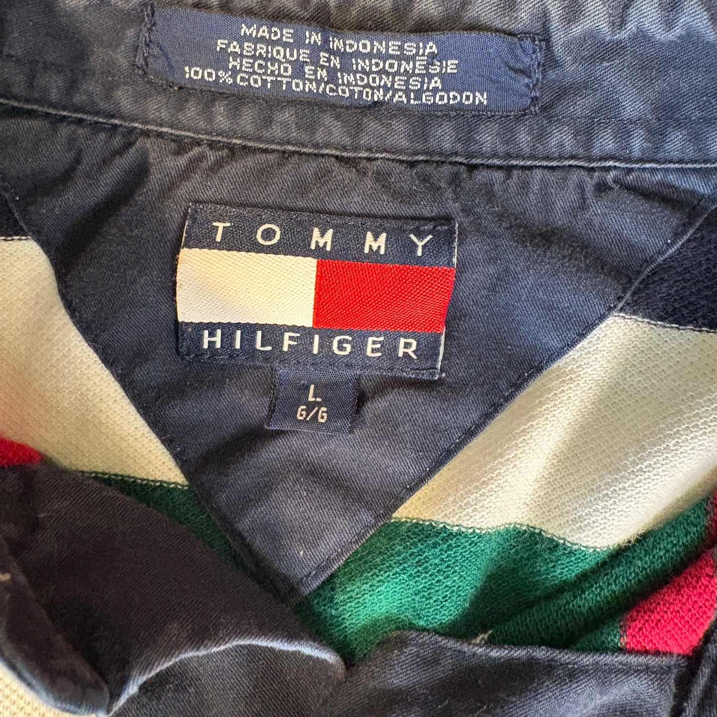 Tommy Hilfiger Men’s Polo Shirt L – Multicolor Stripe – 100% Cotton Short Sleeve