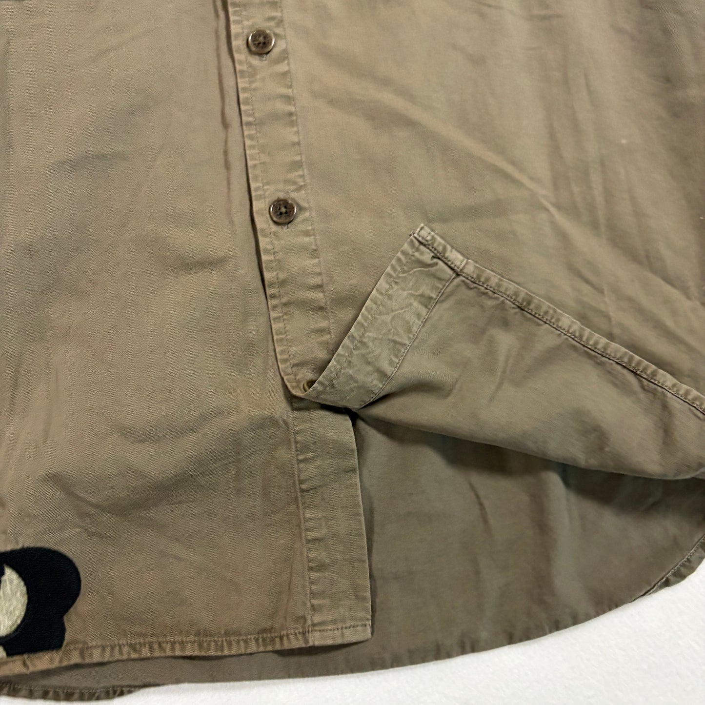 Zadig Voltaire Mens Button Up Shirt Large Khaki Military Embroidered Skull Vintage