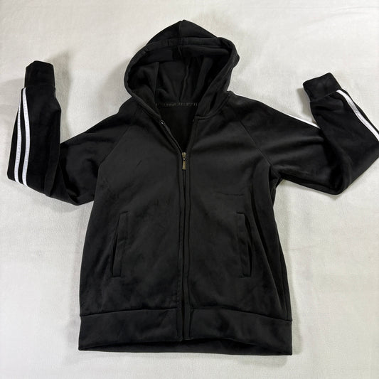 Athleisure Track Hoodie Womens S M Fits Like X Black Full Zip Stripe Sleeve