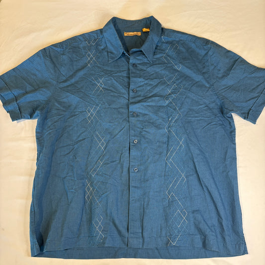 Havana Co. Blue Linen Cotton Guayabera Shirt XXL Short Sleeve Embroidered