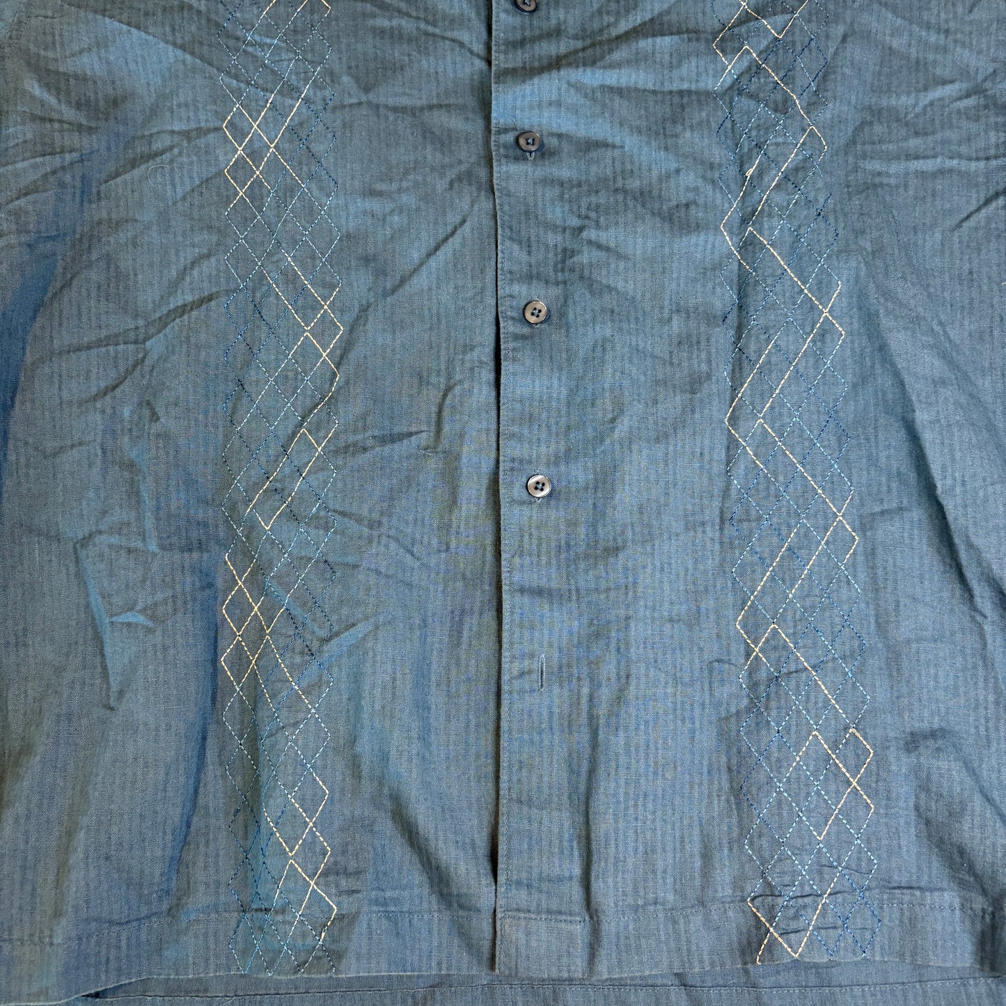 Havana Co. Blue Linen Cotton Guayabera Shirt XXL Short Sleeve Embroidered