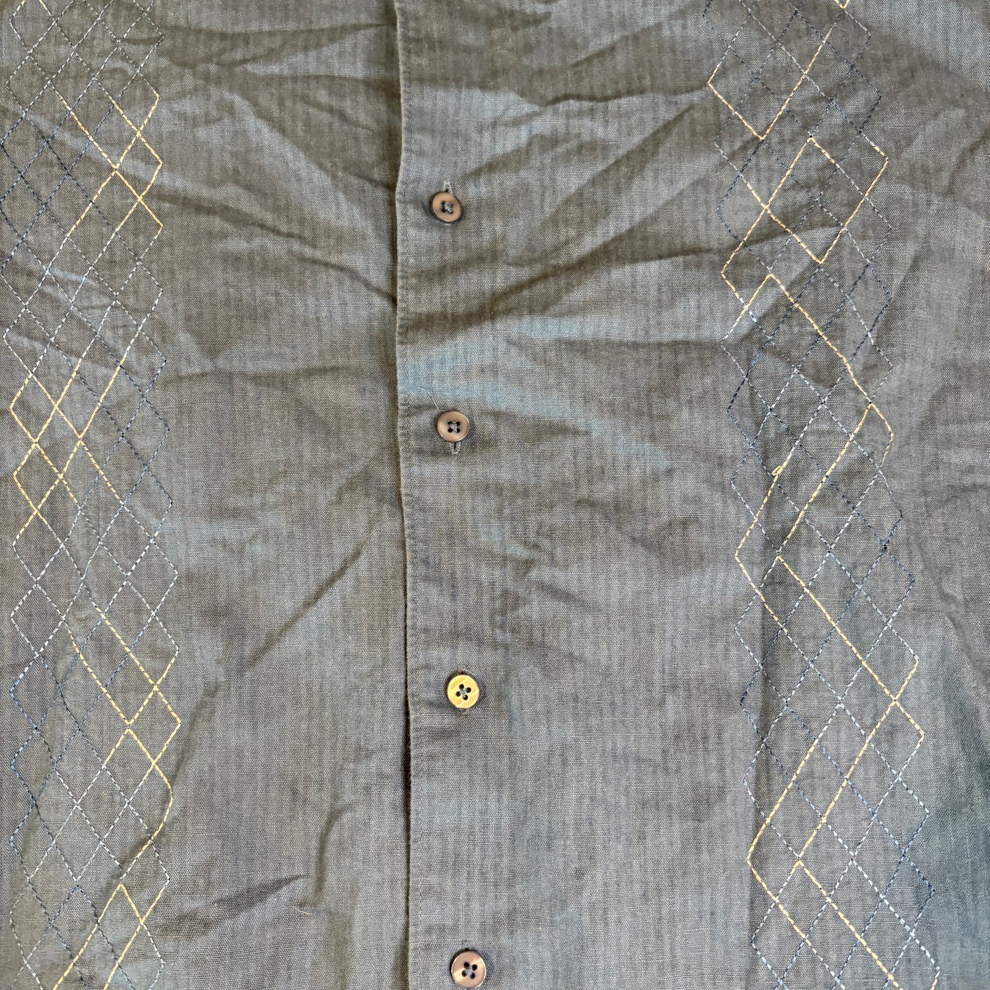 Havana Co. Blue Linen Cotton Guayabera Shirt XXL Short Sleeve Embroidered