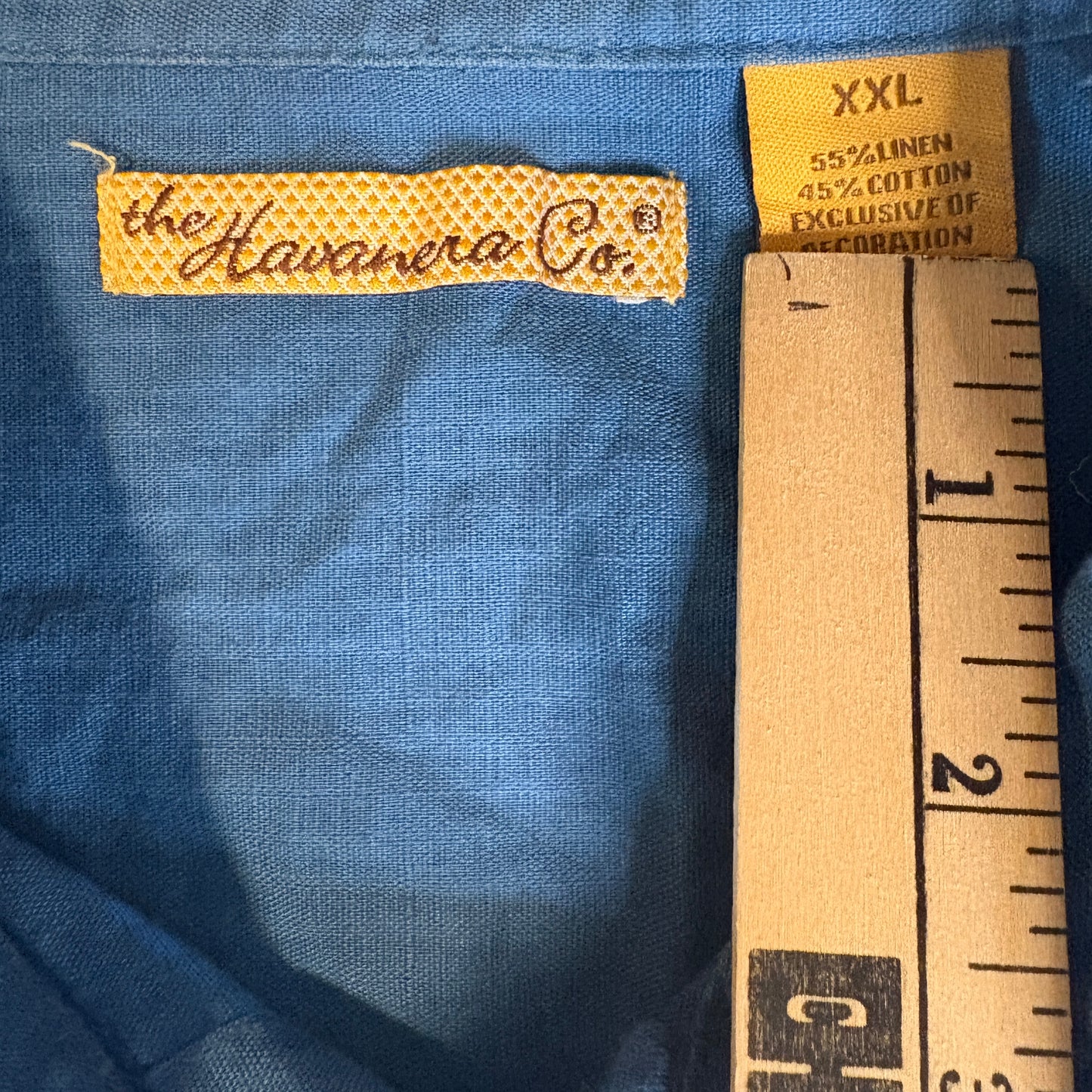 Havana Co. Blue Linen Cotton Guayabera Shirt XXL Short Sleeve Embroidered