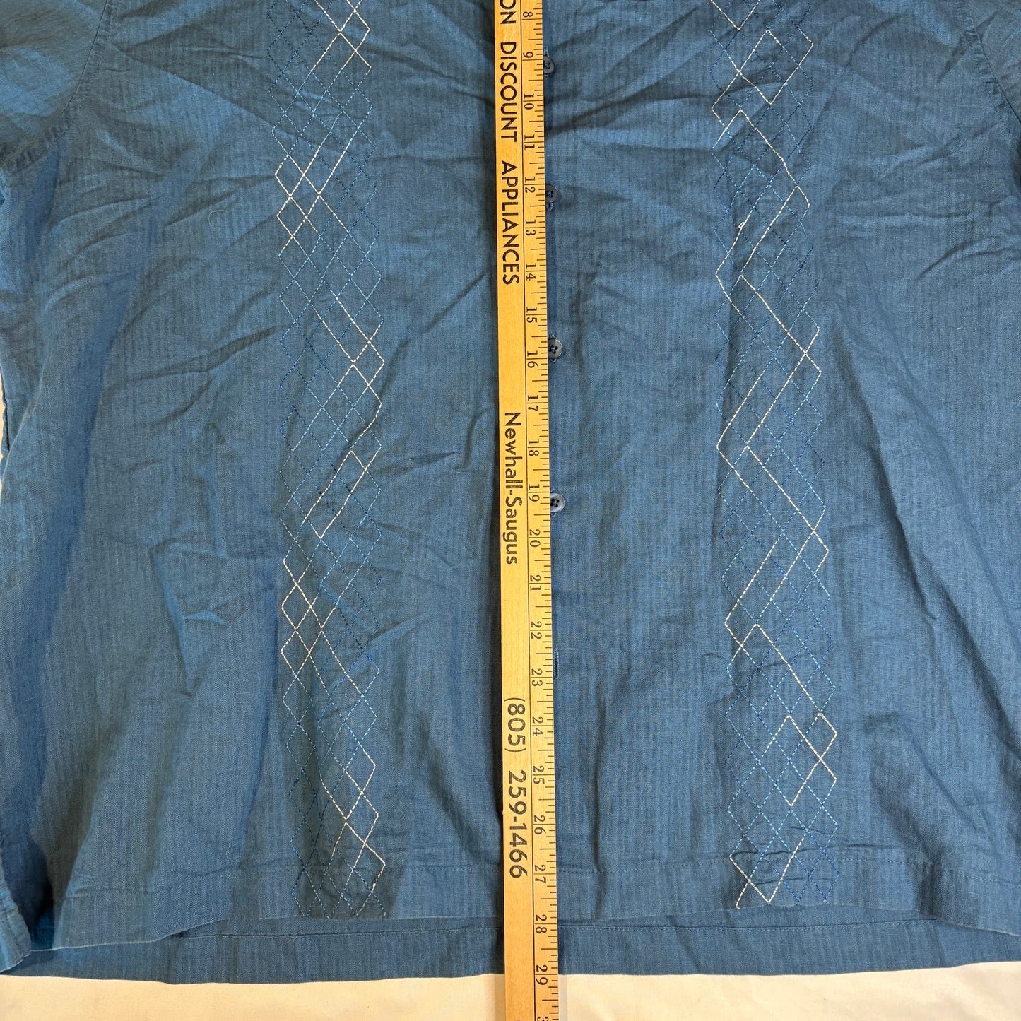 Havana Co. Blue Linen Cotton Guayabera Shirt XXL Short Sleeve Embroidered