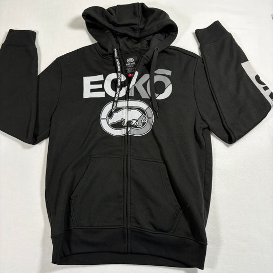Ecko Unltd Mens Hoodie Medium Black Full Zip Sweatshirt Rhino Logo Y2K Streetwear