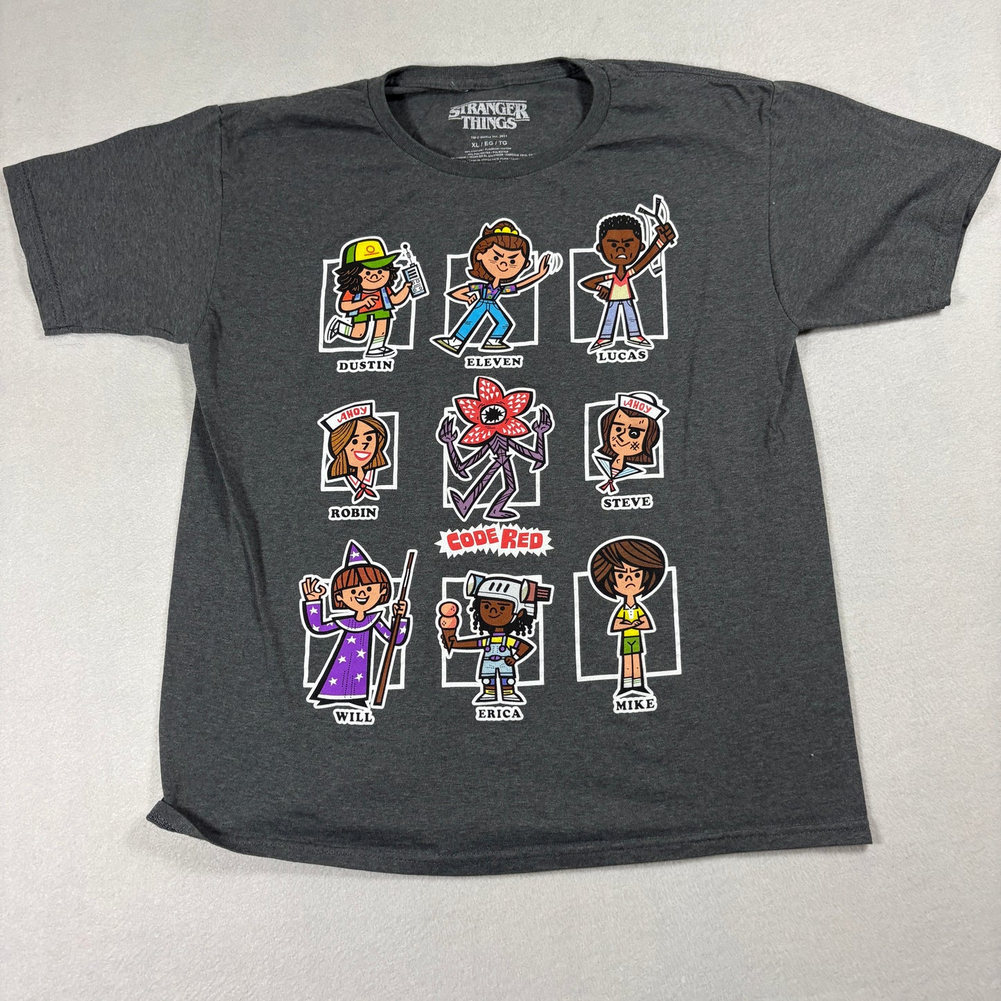 Stranger Things Mens XL Graphic T Shirt 2021 Characters Cartoon Tee Gray  Description (under 899 characters):