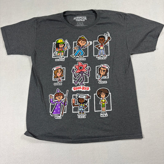 Stranger Things Mens XL Graphic T Shirt 2021 Characters Cartoon Tee Gray  Description (under 899 characters):