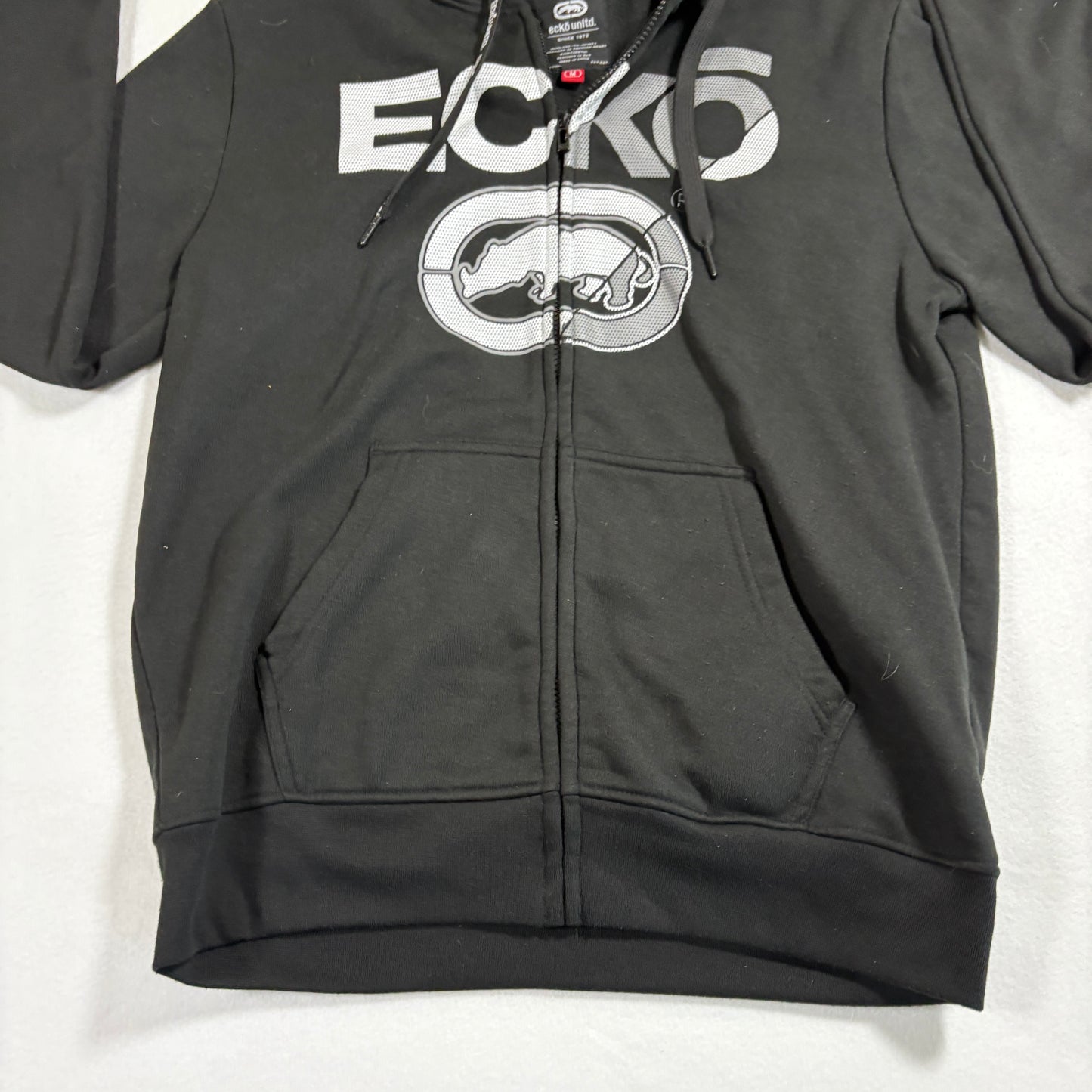 Ecko Unltd Mens Hoodie Medium Black Full Zip Sweatshirt Rhino Logo Y2K Streetwear