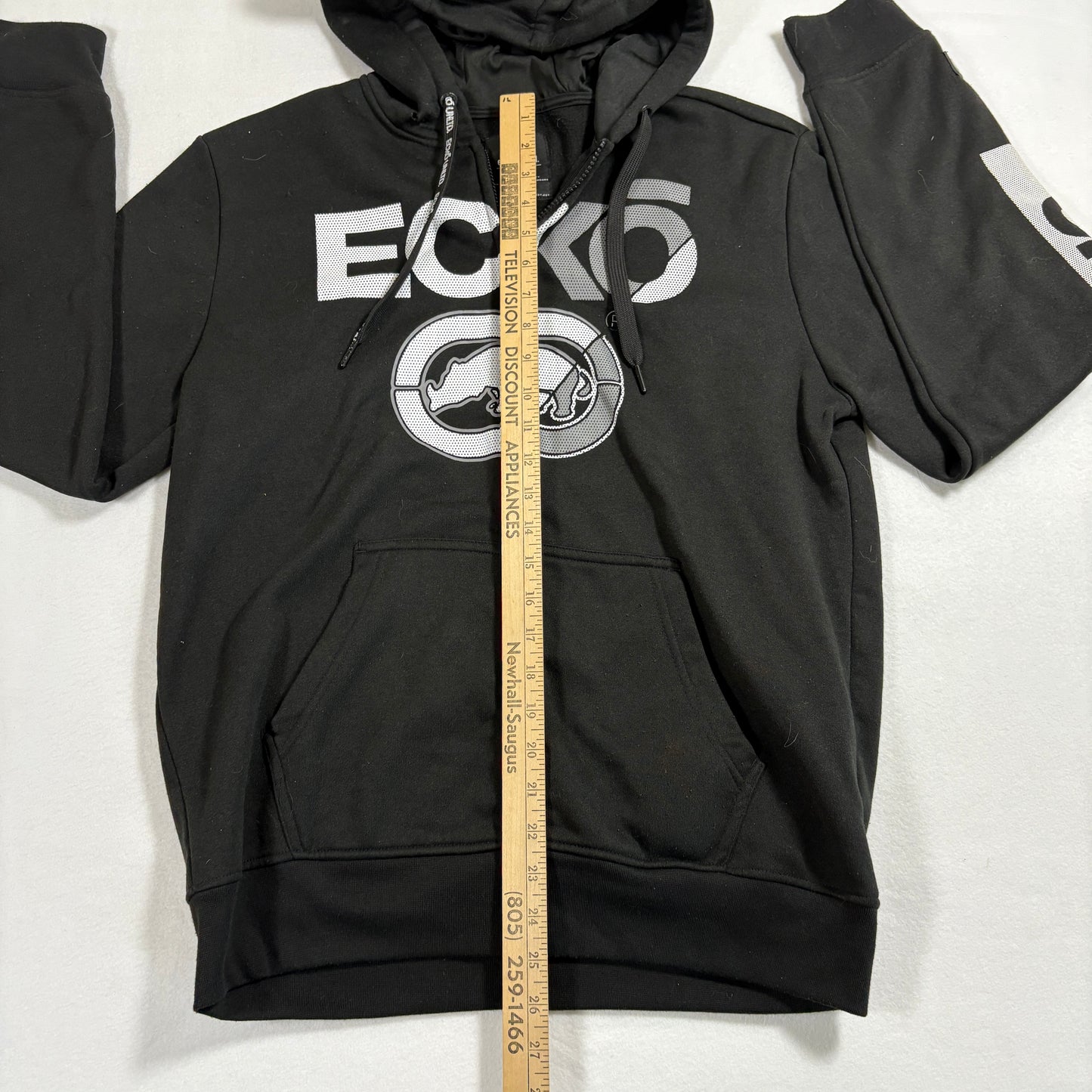 Ecko Unltd Mens Hoodie Medium Black Full Zip Sweatshirt Rhino Logo Y2K Streetwear