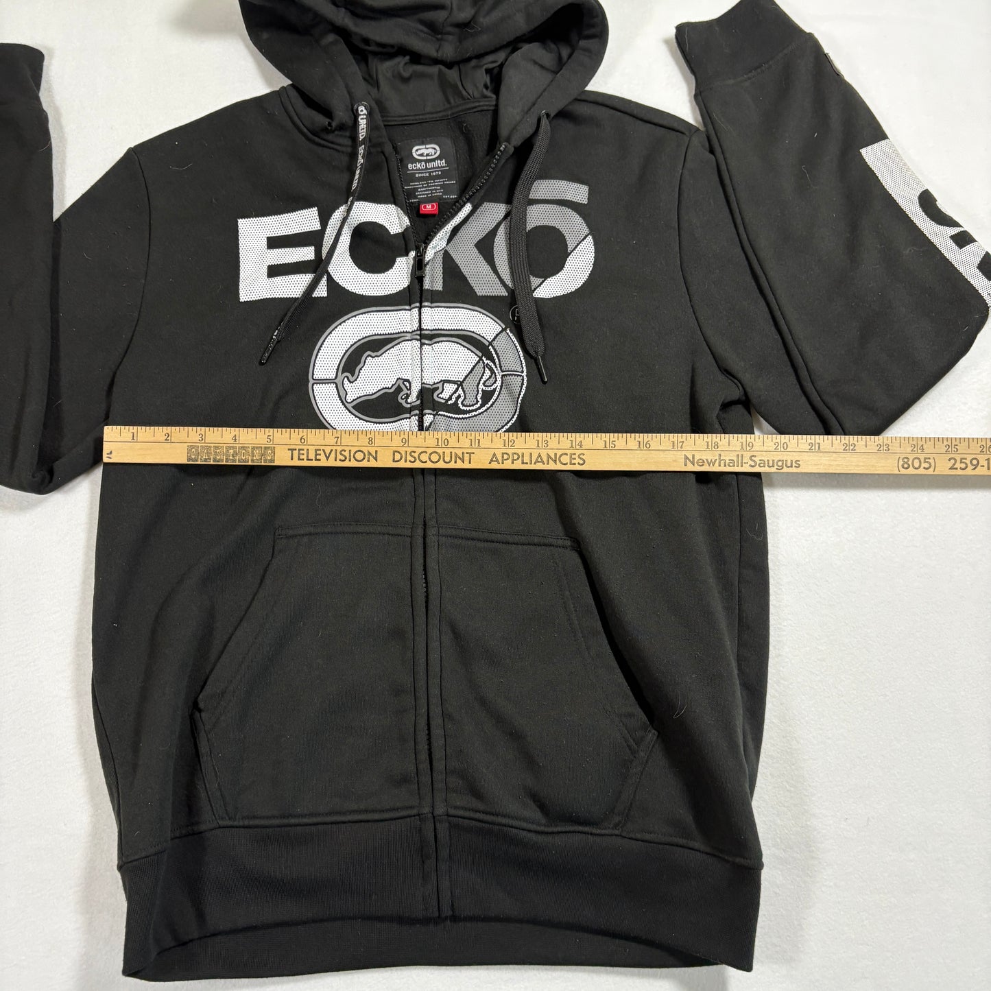 Ecko Unltd Mens Hoodie Medium Black Full Zip Sweatshirt Rhino Logo Y2K Streetwear