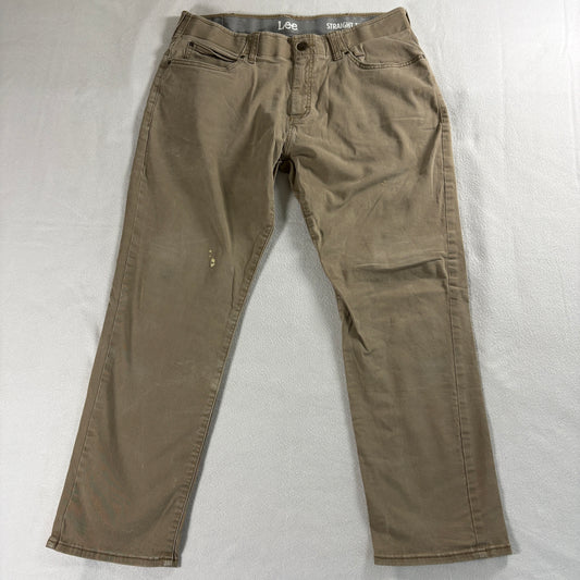 Lee Straight Taper Jeans Mens 36x29 Khaki Stretch Casual Classic Fit