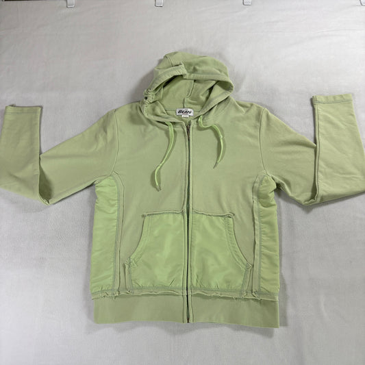 Athleisure Zip Hoodie Womens L Fits Like X Green Crop Raw Hem Lightweight