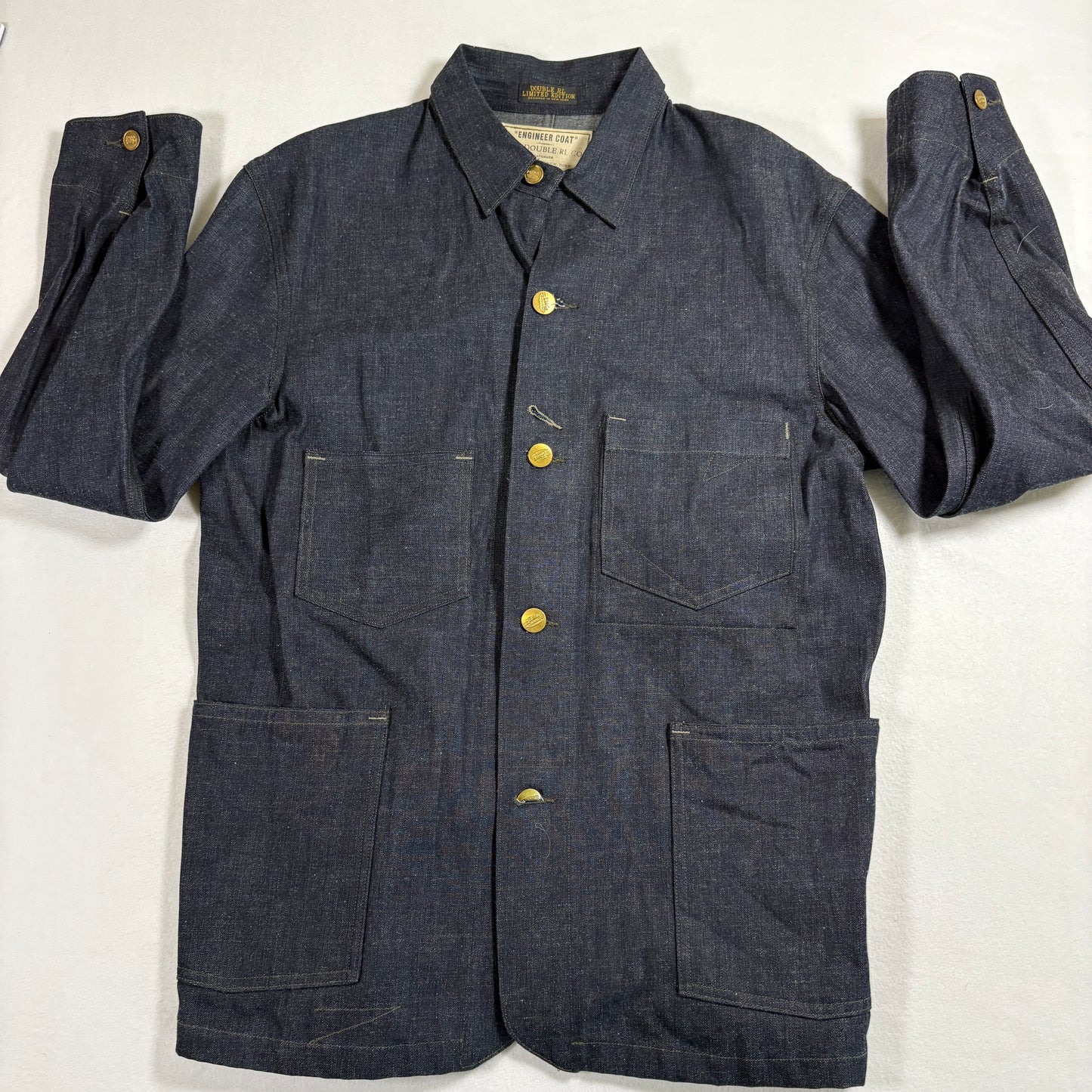 RRL Ralph Lauren Mens Engineer Coat Jacket Large Indigo Denim Selvedge Workwear