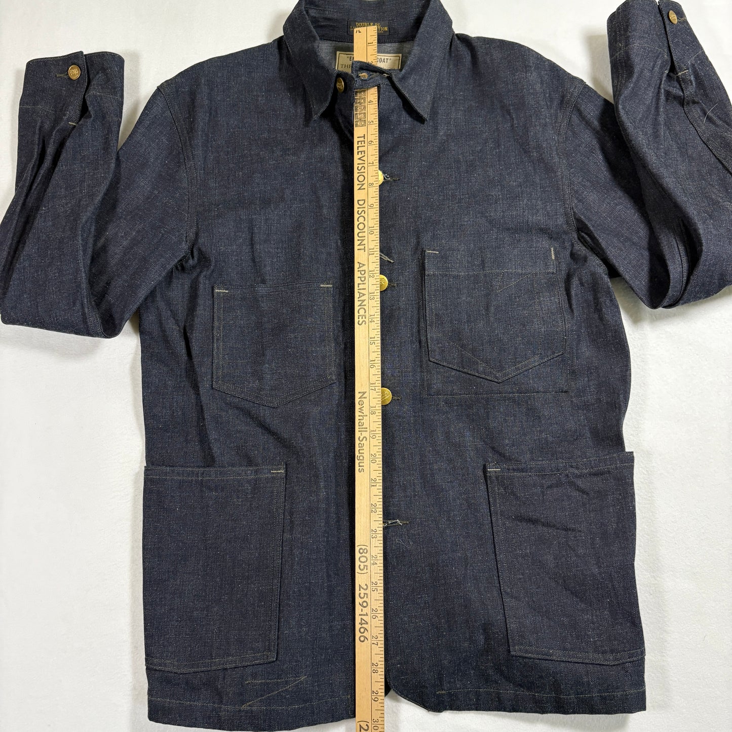 RRL Ralph Lauren Mens Engineer Coat Jacket Large Indigo Denim Selvedge Workwear