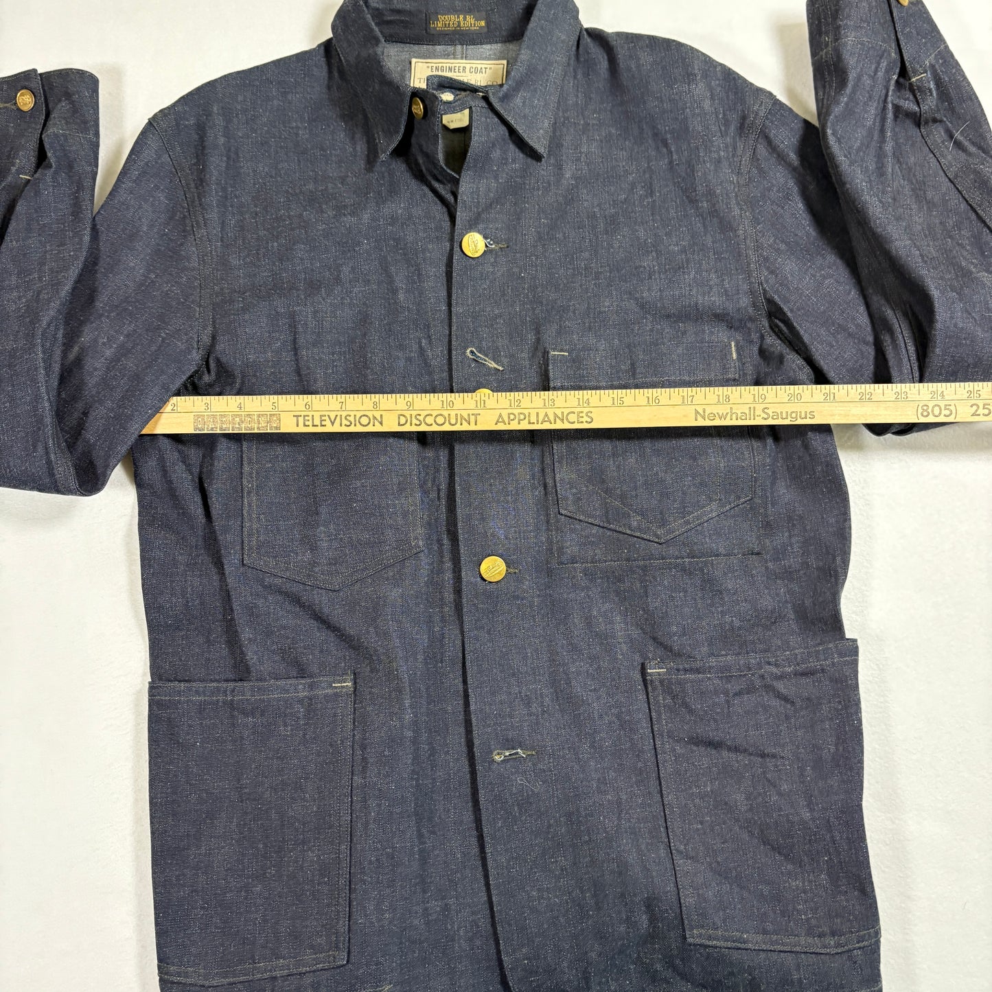 RRL Ralph Lauren Mens Engineer Coat Jacket Large Indigo Denim Selvedge Workwear