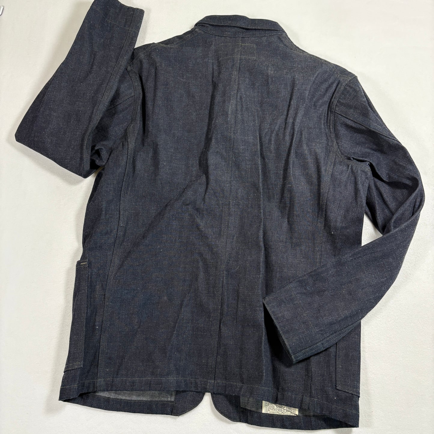 RRL Ralph Lauren Mens Engineer Coat Jacket Large Indigo Denim Selvedge Workwear